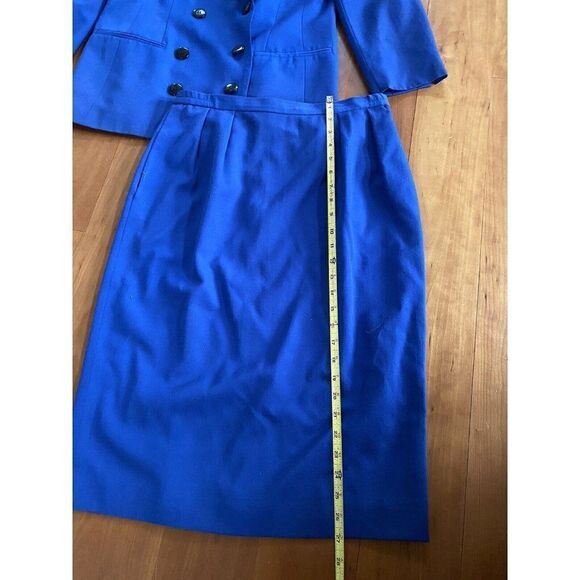 Vintage Saville Suit Womens Skirt Set Blue Wool Blend 12 Double Breasted - Picture 8 of 10